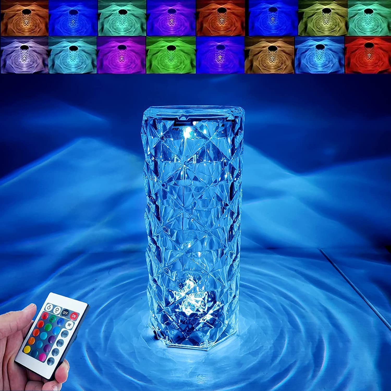 Crystal Lamp,16 Color Changing Rose Crystal Diamond Table Lamp,USB Rechargeable Touch Bedside Lamp Night Light with Remote Control, for Bedroom Living Room Party Dinner Decor with Speaker-image-12