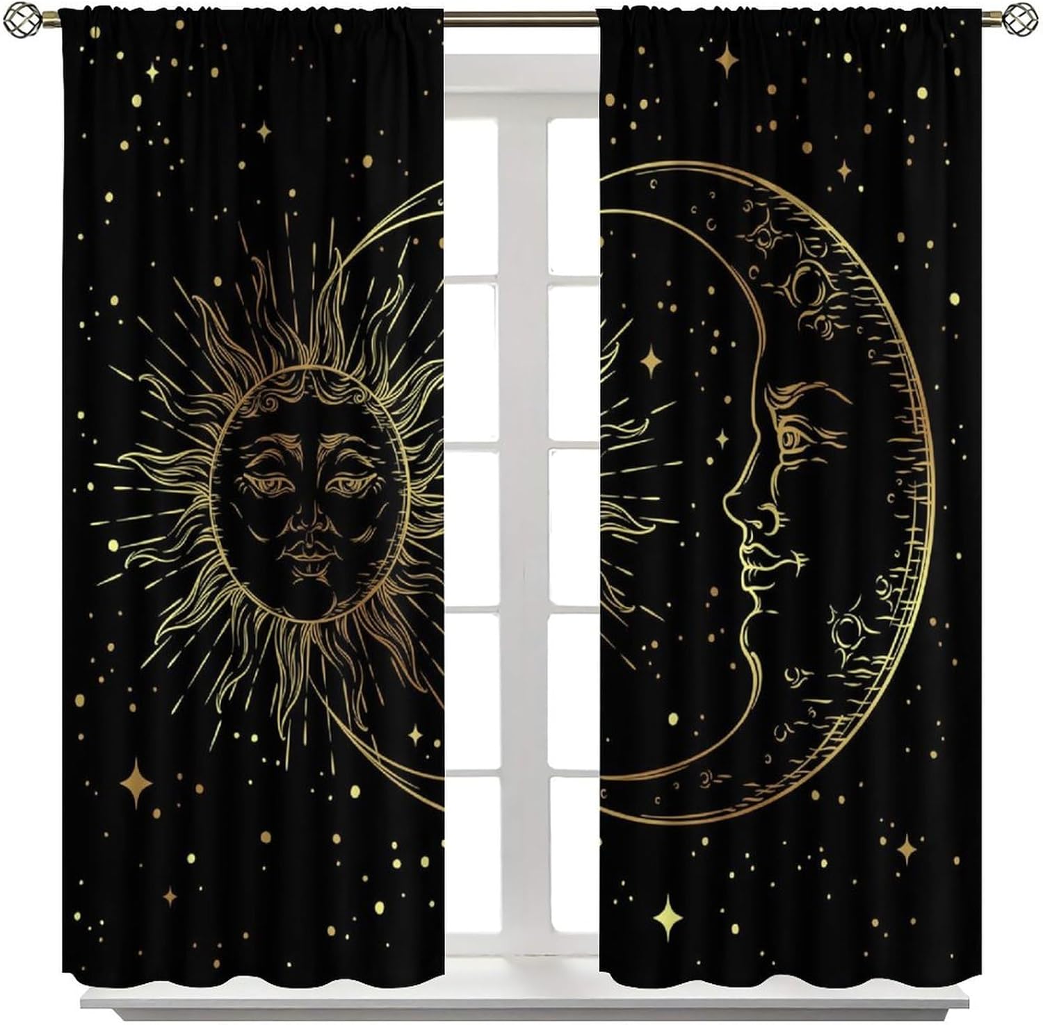 Sun Moon Curtains Bohemian Celestial Art Printed Blackout Window Drapes for Bedroom Living Room Kitchen Decor Fabric Set 2 Panel 42x63 Inch 80% Shading Rate