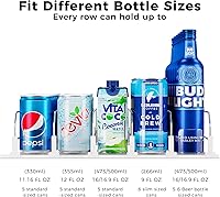 Vista 3 de Puricon Organizador de Bebidas para Refrigerador - Con Resorte, Autoempujable para Latas de Refresco y Botellas de Cerveza - 5 Filas, Blanco