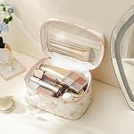 Trousse de maquillage matelassée HBselect pour femmes, trousse cosmétique en coton floral, grande trousse de maquillage de voyage, trousse de toilette esthétique Coquette