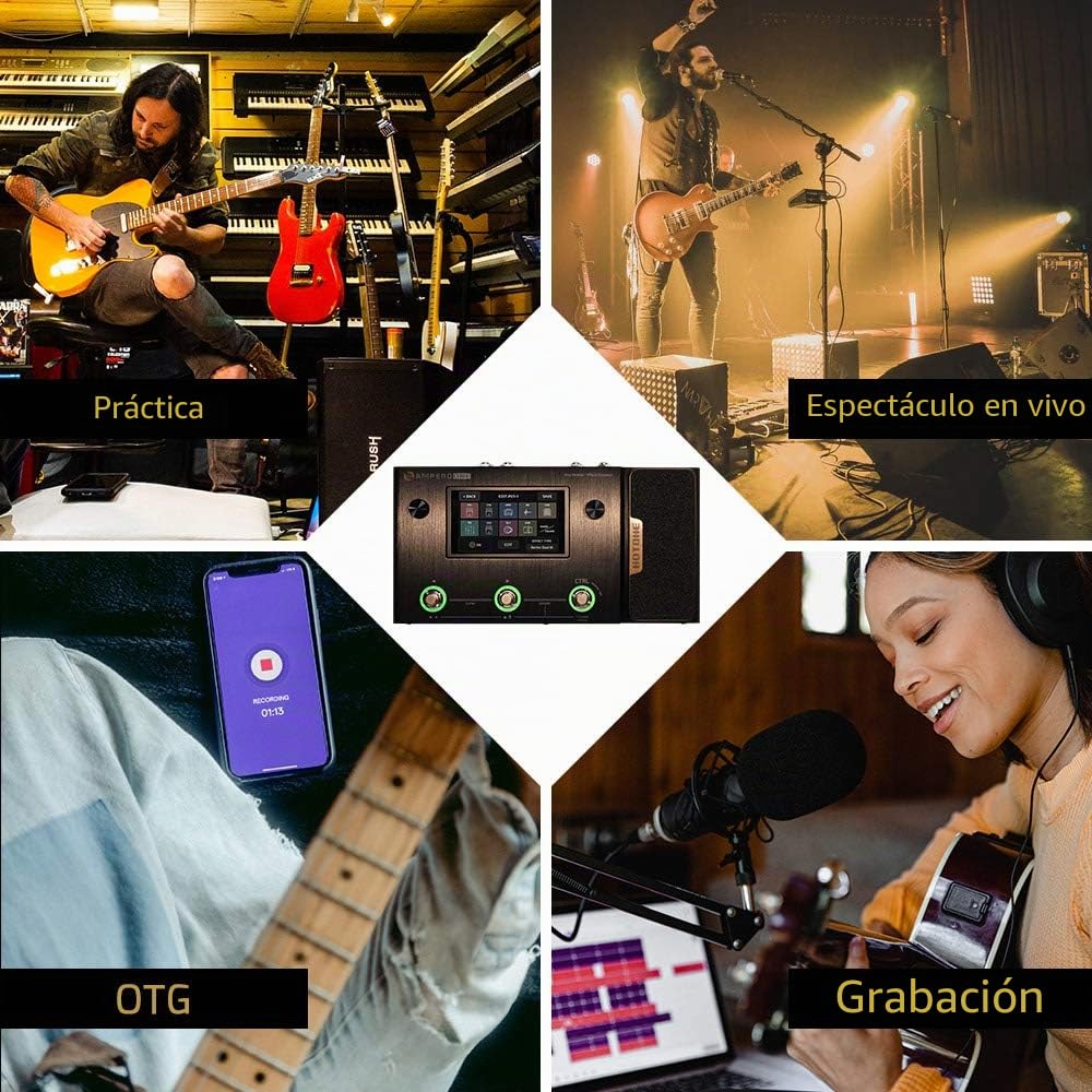 Hotone Ampero One MP-80 - Amplificador de guitarra y bajo, simulación de gabinetes infrarrojos, multiidioma, multiefectos con pedal de expresión, interfaz de audio USB OTG estéreo