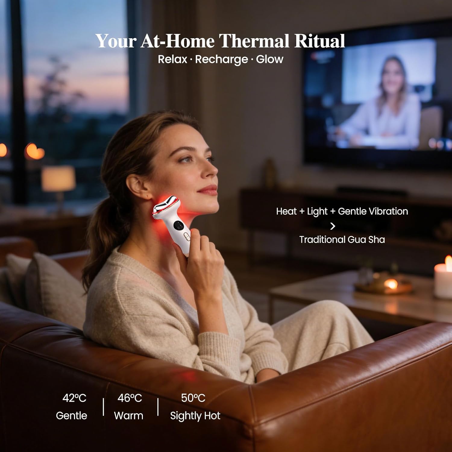 Cold Heat Facial Massager for Face Neck Tightening Lifting Depuffing,7-in-1 Red Light Therapy Sculptor Tool& Depuffer Wand,Cooling LED Electric gua sha Lift Device,Reduce Forehead Frown Smile Lines - Image 5