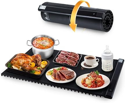 Food Warming Mat for food, Electric Warming Tray with 17 Temp Setting, 3 Hours Timer, Full-Surface Heat in 10s, Portable & Rollable Versatile Food Warmer for Countertop for Gatherings, Parties
