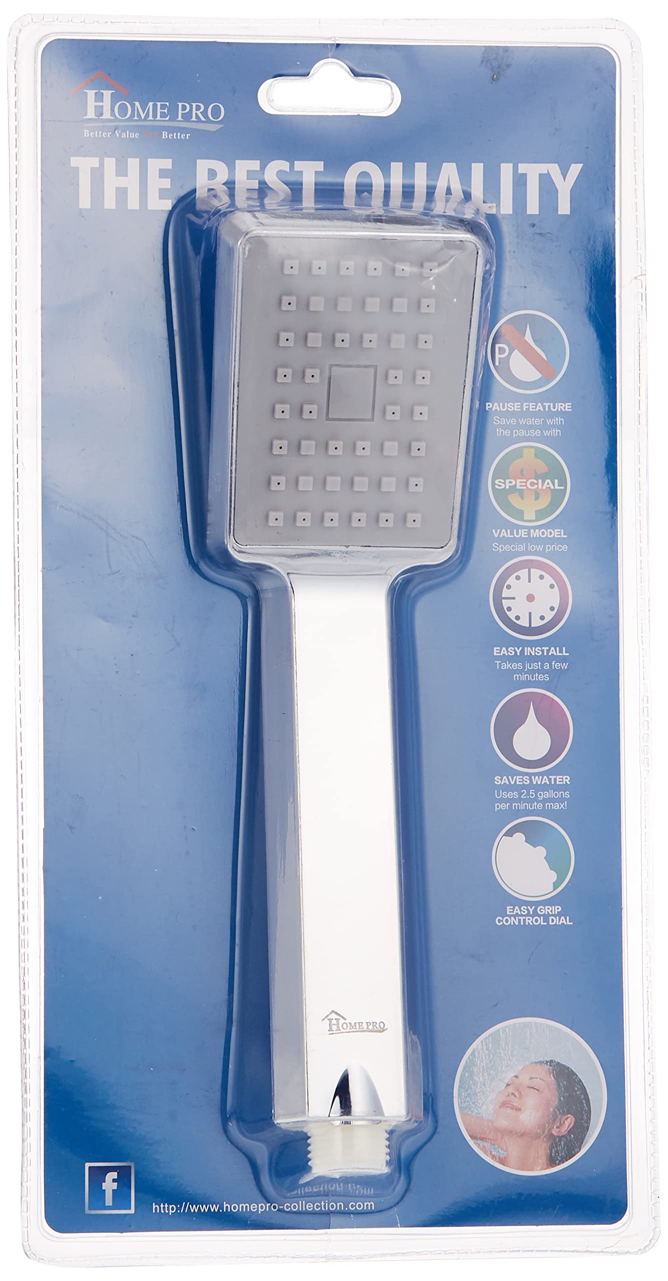 HOMEPRO Better Value for Better Living Home Pro 2724 Square Shower Head, Silver