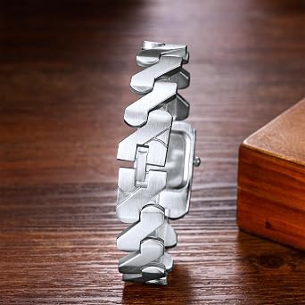 JewelryWe Pair of Watches Rectangular Partner Watches Analogue Quartz Couple Wristwatch Friendship Watch Men Women Casual Watch with Zigzag Metal Strap and Square Dial Gold/Silver