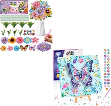 Make Your Own GEM Art Flower Bouquet - Diamond Art Kits for Kids with Wooden Frame - Arts and Crafts for Kids Ages 8-12 - 5D Dimond Art Paintings - 4 5 6 10 Year Old Girl Boy Birthday Gift Home Decor