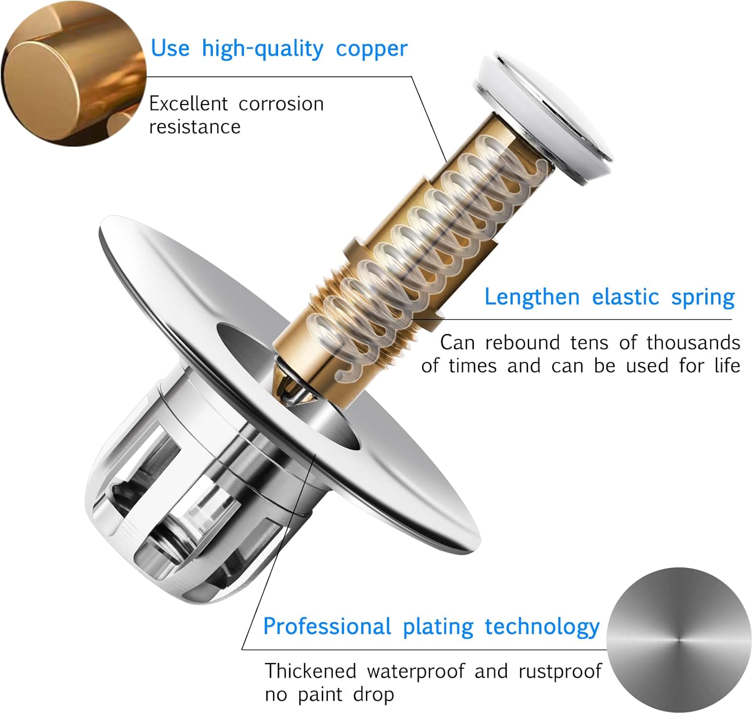 Upgraded 3.0 Version Bathroom Sink Drain Stopper,1.02-1.72 Inch Universal Basin Pop Up Drain Filter,Stainless Steel Rebound Core Push Drain Filter Sink Stopper Plug No Overflow 1 Pc - - 
