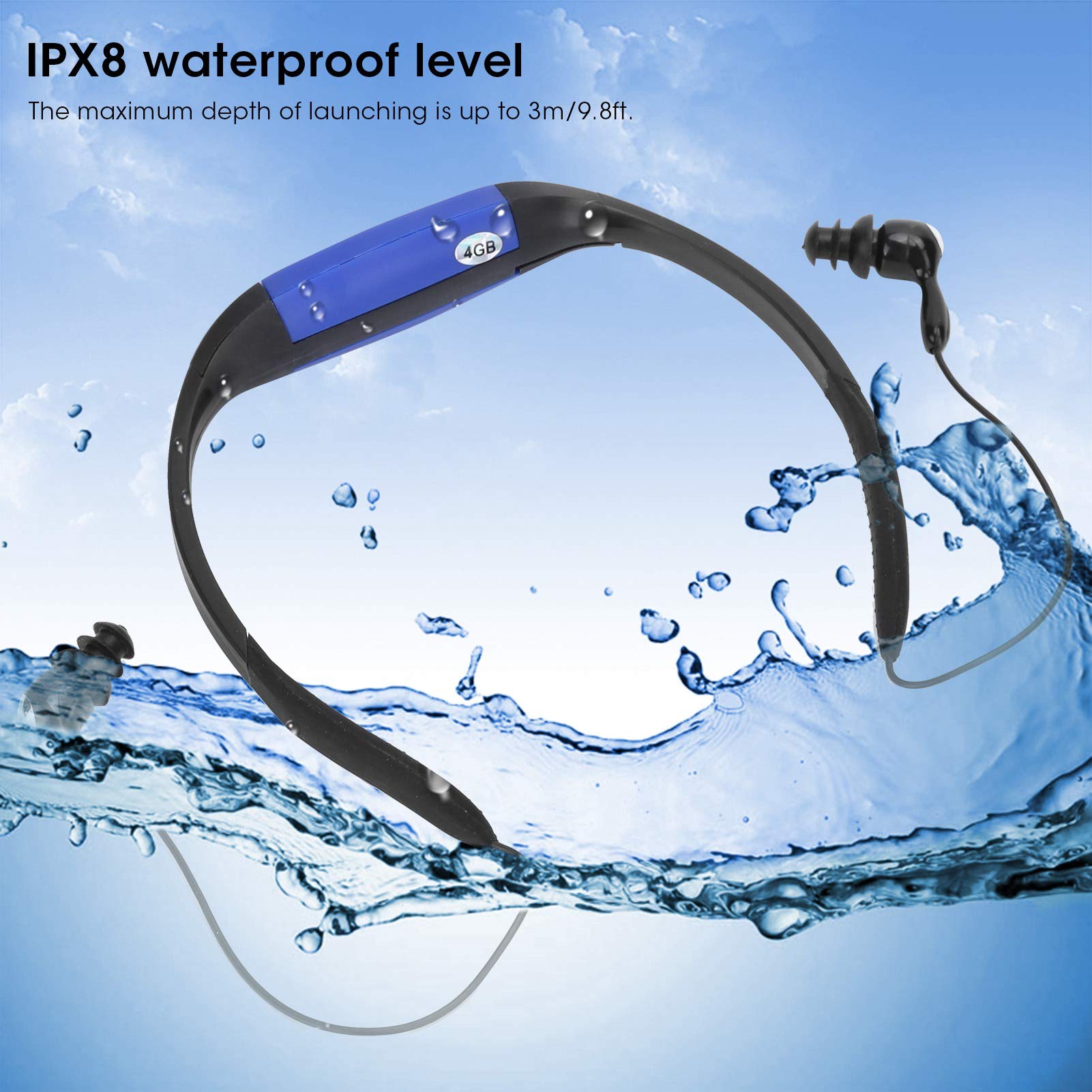 Mumisuto Lecteur MP3 Étanche IPX8 Casque Natation Radio FM Sports Nautiques