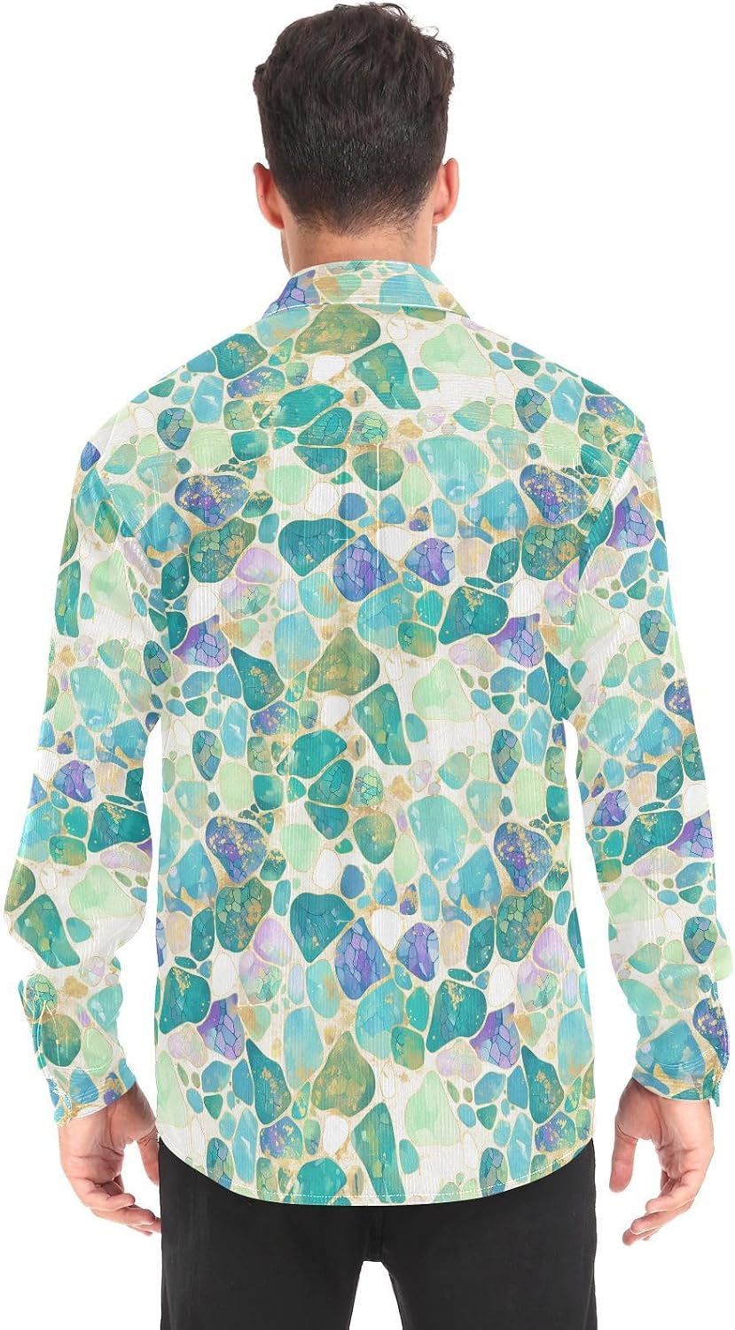 KLL Shiny Green Purple Golden Glittering Adults Unisex Regular-Fit Rugby Shirts Dating Long Sleeve Blouse