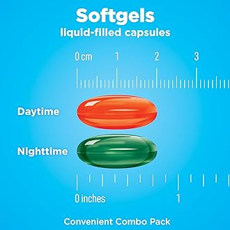 Amazon Basic Care Cold and Flu Relief, Daytime and Nighttime Combo Pack Softgels, Powerful Cold Medicine for Day and Night Multi-Symptom Relief, 48 Count(Pack of 1)