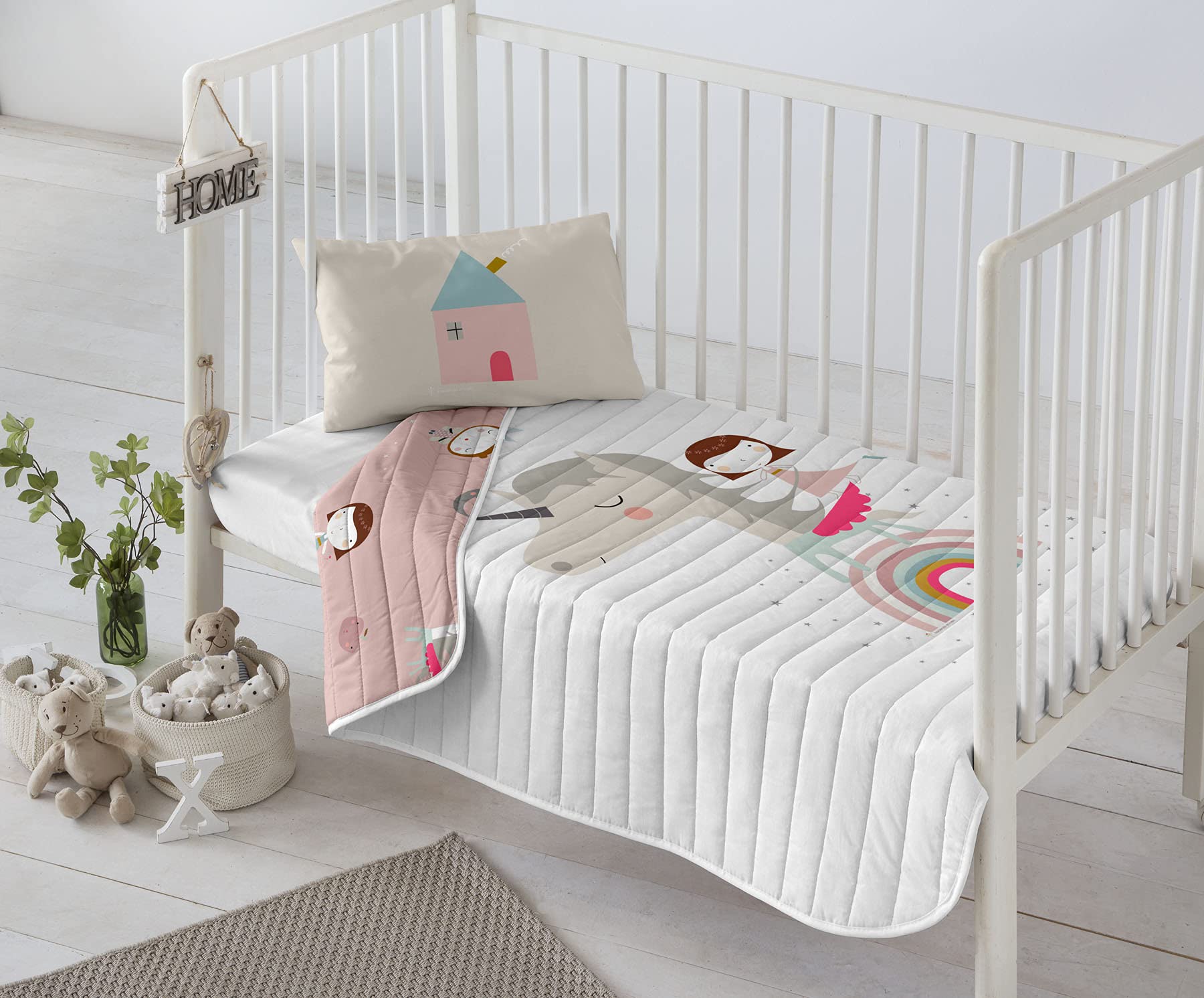 HACIENDO EL INDO Colcha bouti reversible cuna/maxicuna Unicorn White