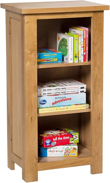 Hallowood Furniture Waverly Oak Small Bookcase in Light Oak Finish  Book Shelf For Living Room & Hallway with 2 Adjustable Shelves  Freestanding Kids Bookshelf Side Cabinet  Storage Office Rack