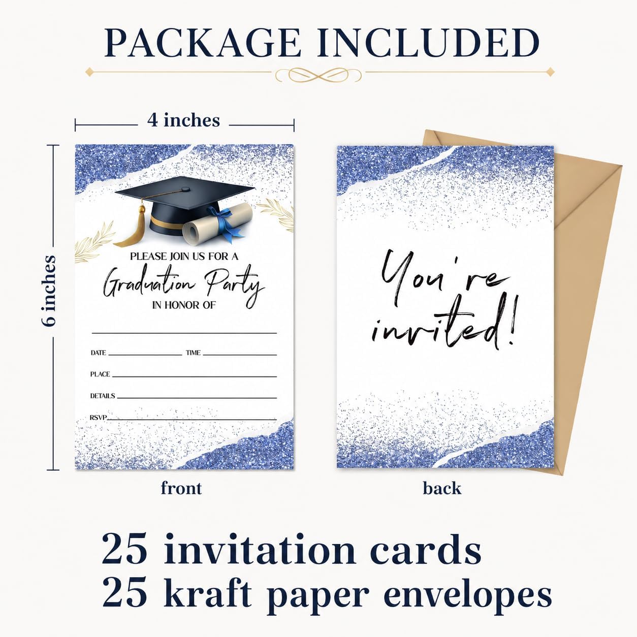 25 Pcs Graduation Party Invitation Cards, Including Envelopes, Double-Sided For Filling Out Graduation Invitations, 2026 Graduation Party Supplies - A01