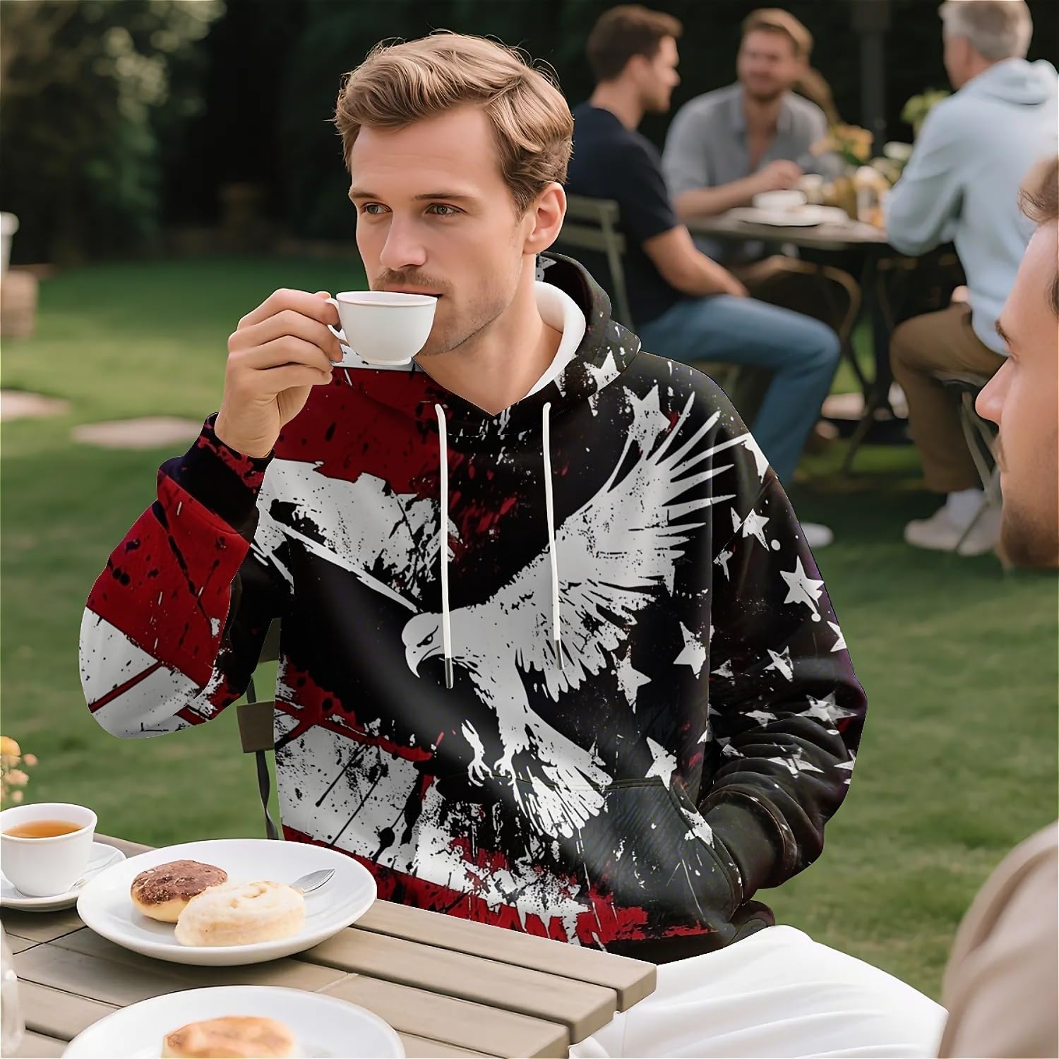 American Flag Eagle Men's Hoodie 3D Printed Pullover Hooded Sweatshirt Cool Outfits With Pockets - Image 2