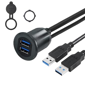 SinLoon 3.3FT USB 3.0 Mount Cable Metal Shell Dual Ports USB A Male to Female AUX Flush Car Mount Extension Cord Compatible with Car, Truck, Boat, Motorcycle Dashboard Panel