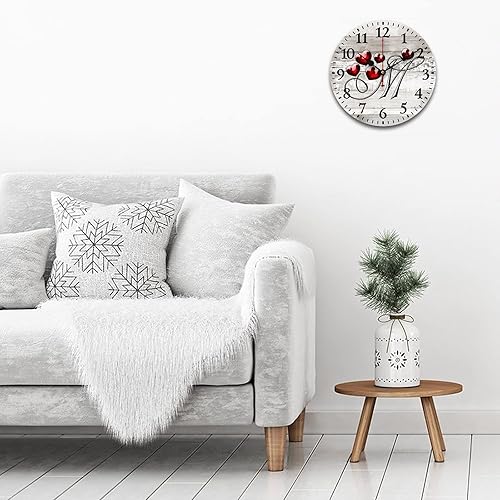 Miniatura 3 de Reloj de madera con monograma de corazón rojo, letra M, letra M, corazón floral, monograma, letra de interior, funciona con pilas, silencioso, sin