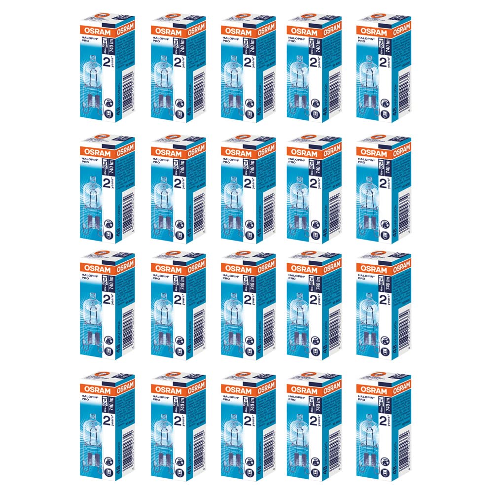 Lampwise Halogen Halopin Light Bulb Dimmable Clear G9 230V 48 Watt = 60 Watt 2 Pin Base Replacement Capsule Bulbs 2800K Warmwhite Pack of 20