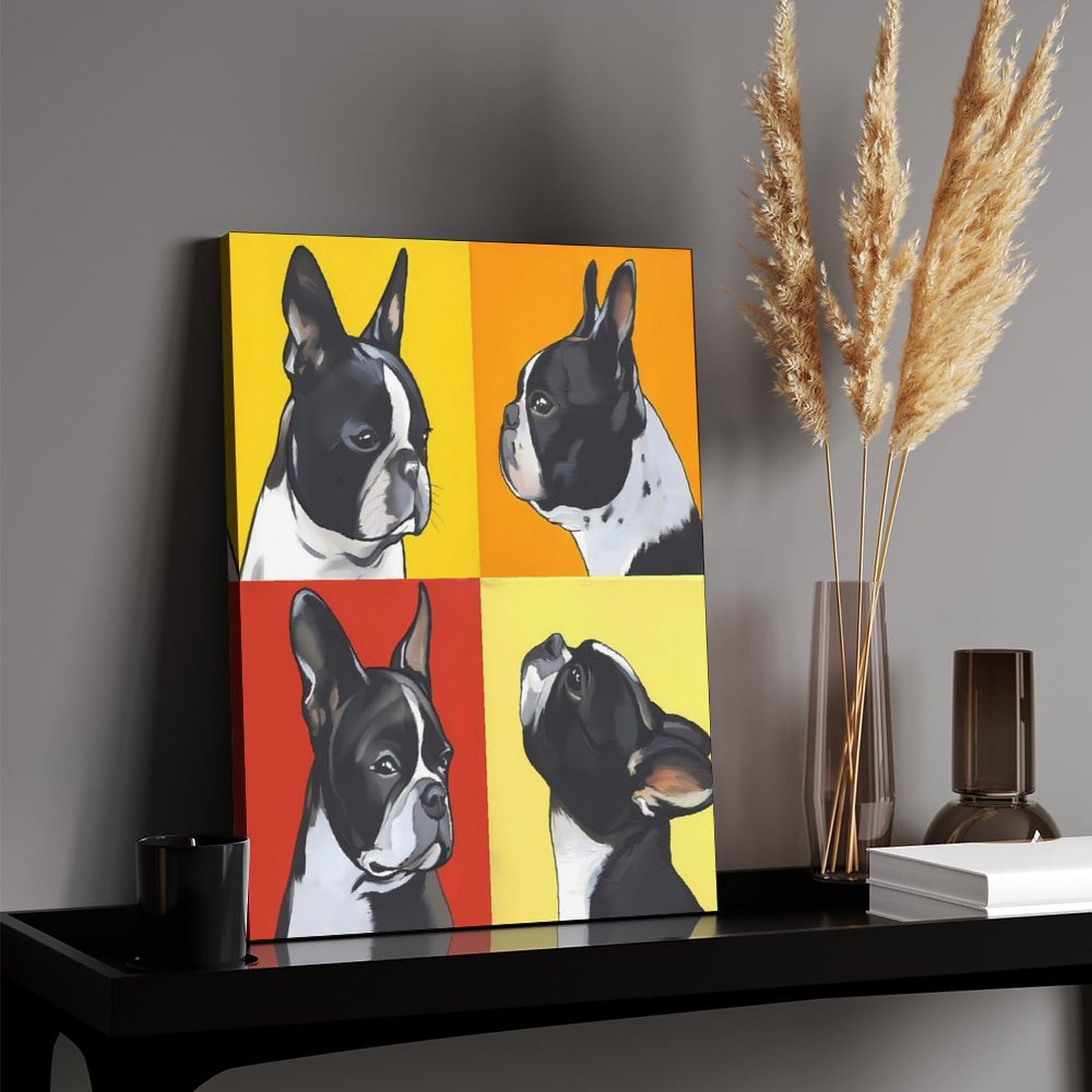 Amazon.co.jp: ボストンテリア 油彩 油絵 犬柄 キャンバス絵画 アート