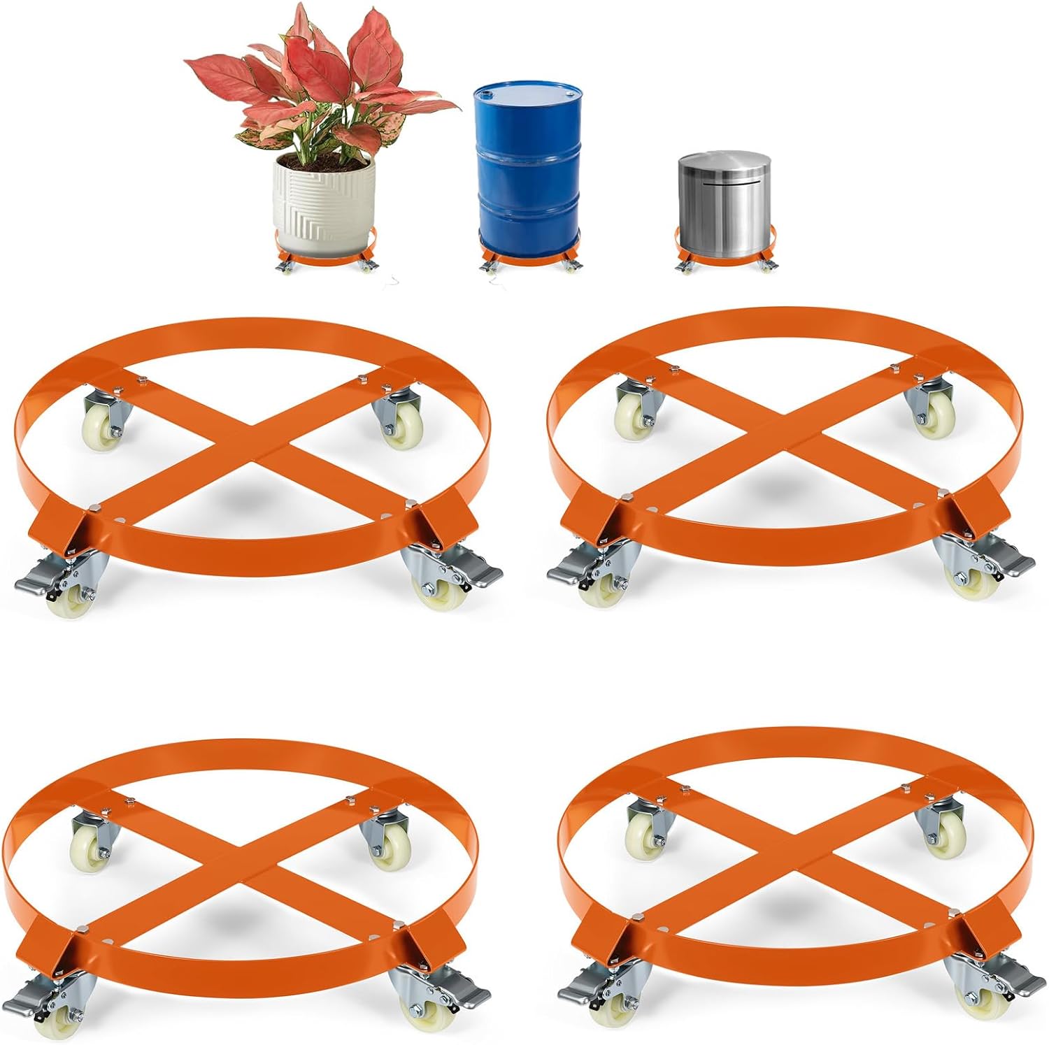 55 Gallon Heavy Duty Drum Dolly, 1,000 Pound Capacity,Barrel Dolly Cart Drum Caddy with Cross Braces & Swivel Casters Wheel,Non Tipping Design,Barrel Cart with Brake for Warehouse Drum Handling