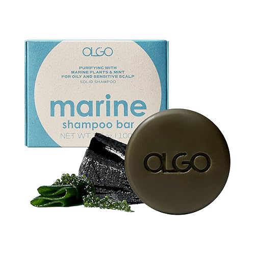 Barra de champú marino de 3.5 onzas  Barra sólida sin jabón para cuero cabelludo con enfriamiento  Kelp, uva marina, carbón con biotina  Sostenible