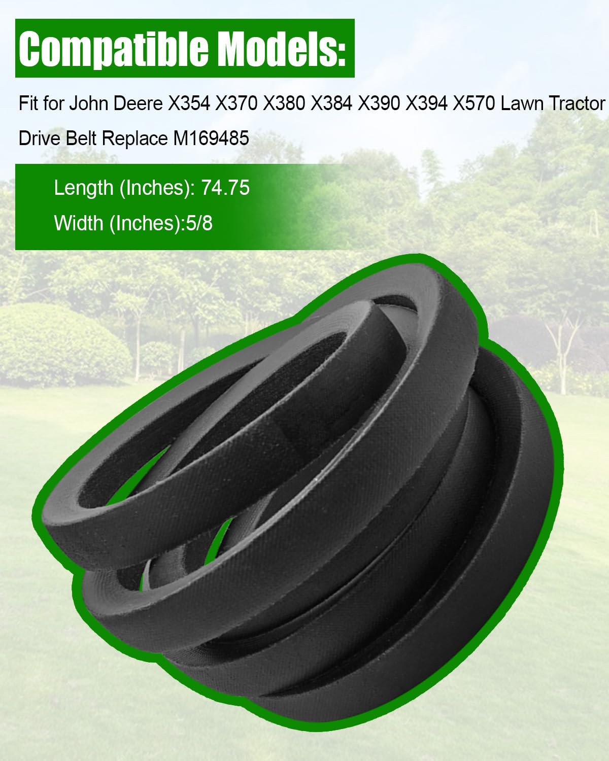 Deck Belt Fit for John Deere M169485 X354 X380 X590 X370 X580 X570 X384 X390, 5/8" x 74 3/4" Lawn Mower Primary Drive V-Belt