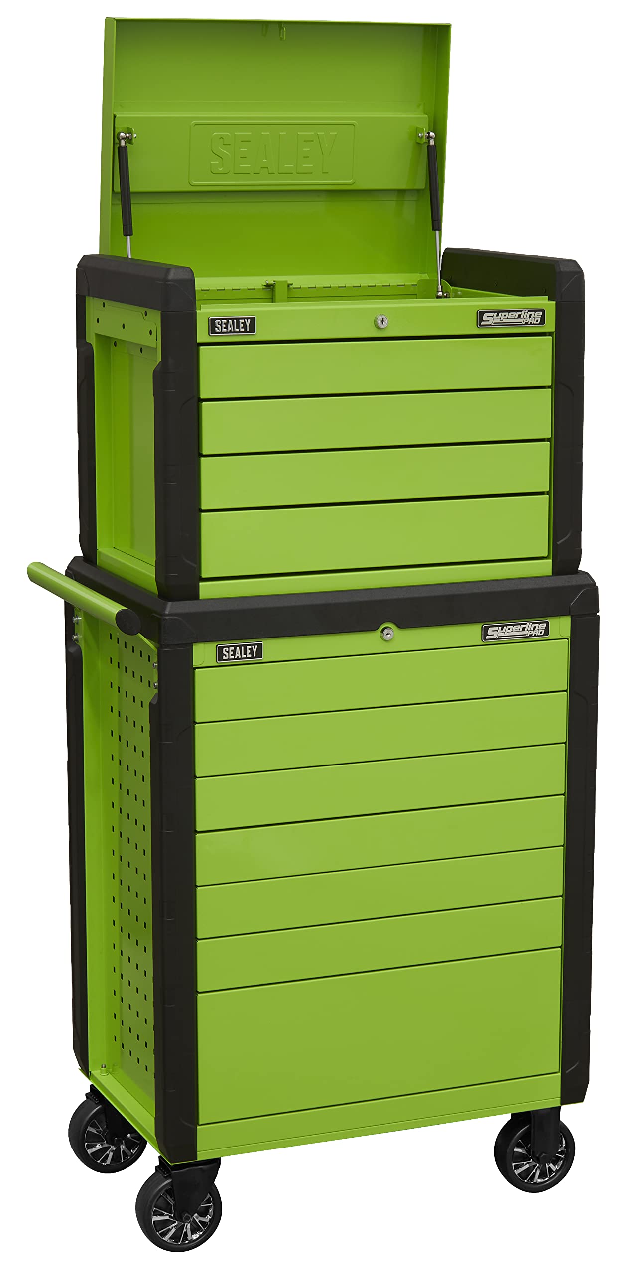 Sealey 11 Drawer Push-To-Open Topchest & Rollcab Combination/Tool Chest on Wheels - Green - APPDSTACKG