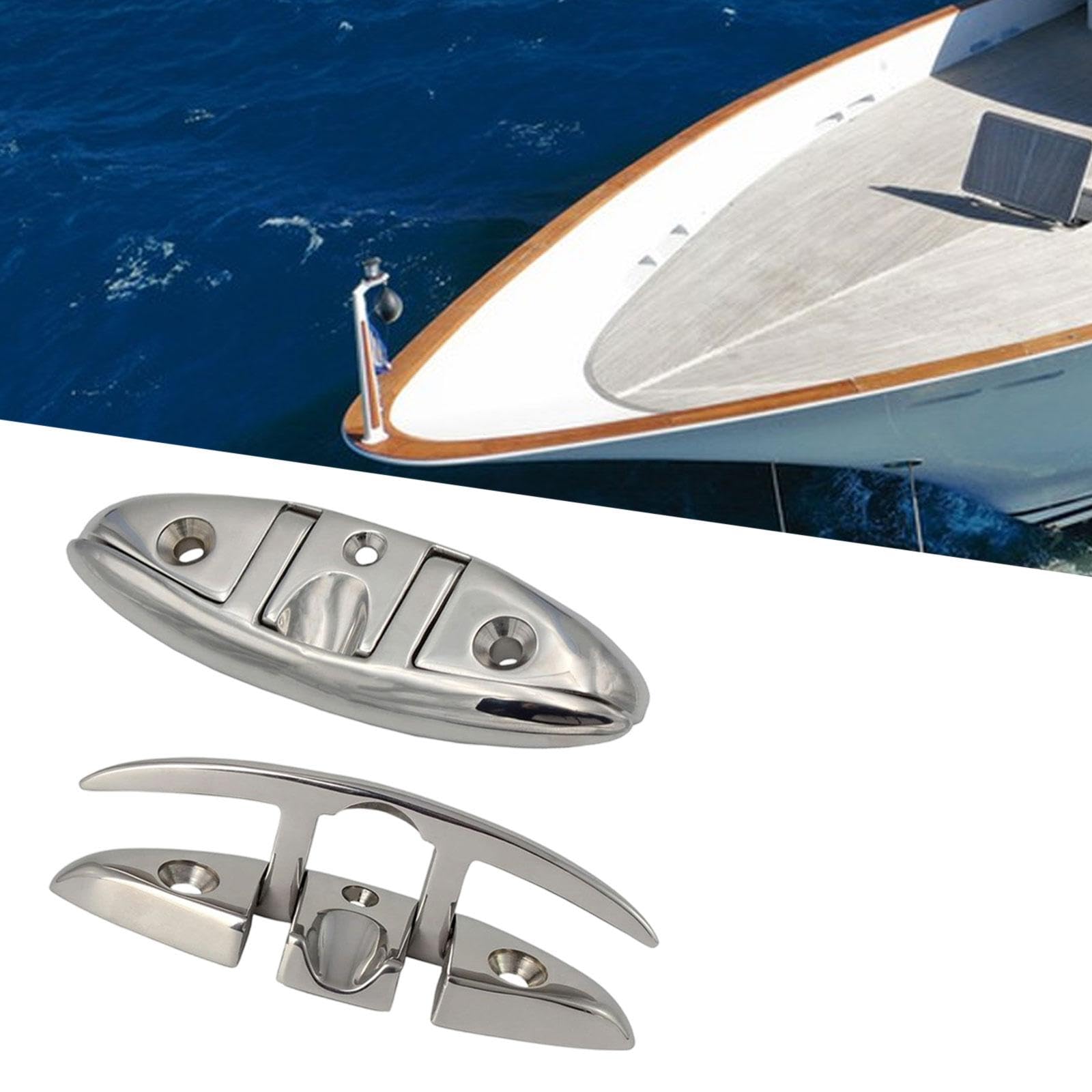 kowaku Boat Dock Cleat Foldable Marine Hardware Heavy Duty Spare Parts Practical Metal Sturdy for Deck Stainless Steel Mooring Cleat, 8 Inch