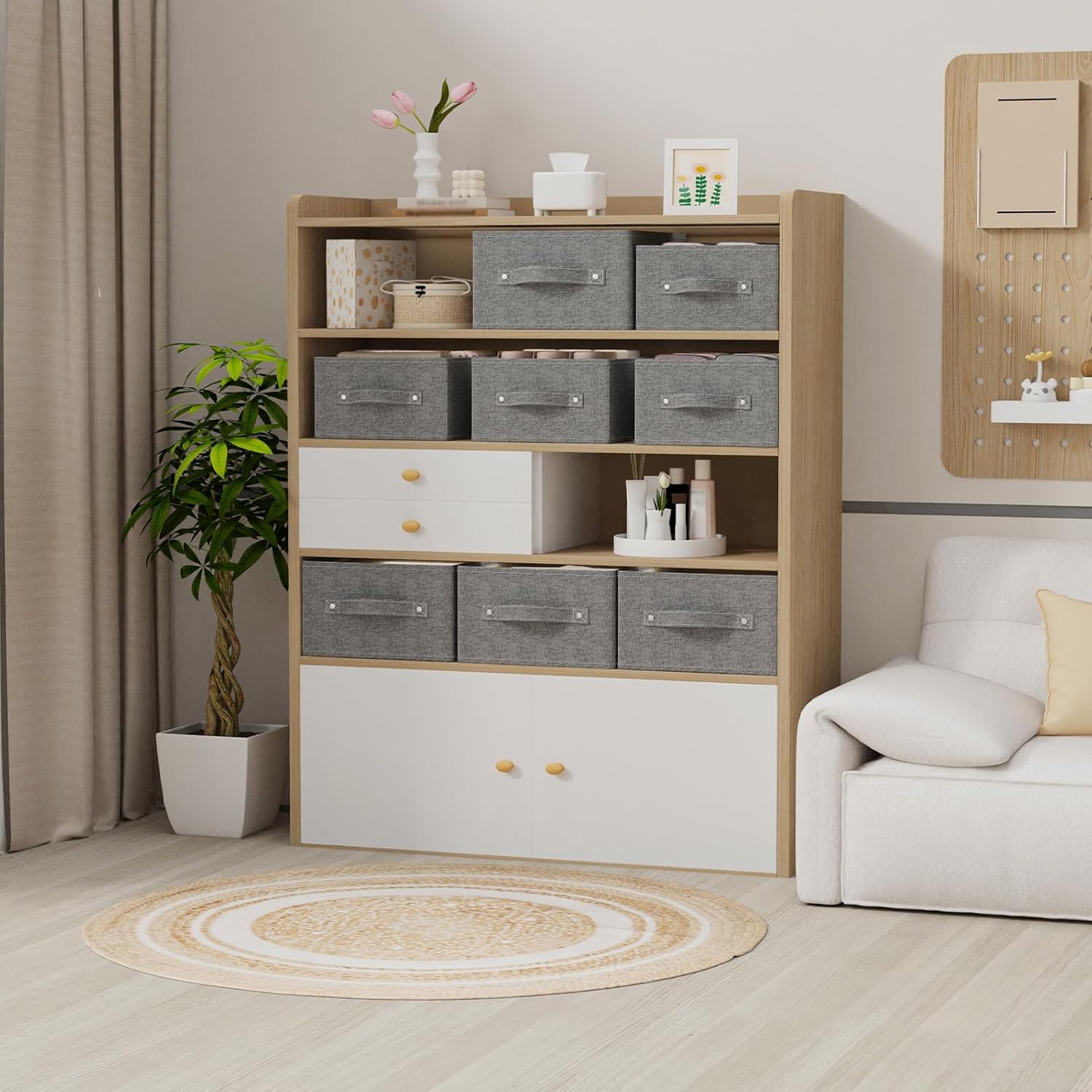 Collapsible Storage Boxes, Fabric Laundry Bins, Cube Baskets for Organizing Home, Office and Closet, Grey, 2 Pack, 16.1x9.8x6.4in