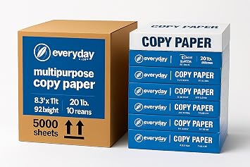 Multipurpose Copy Paper 8.5 x 11 Inch 10 Ream Case 5,000 Sheets Bright White 20 lb Printer Paper for Office, School & Everyday Printing
