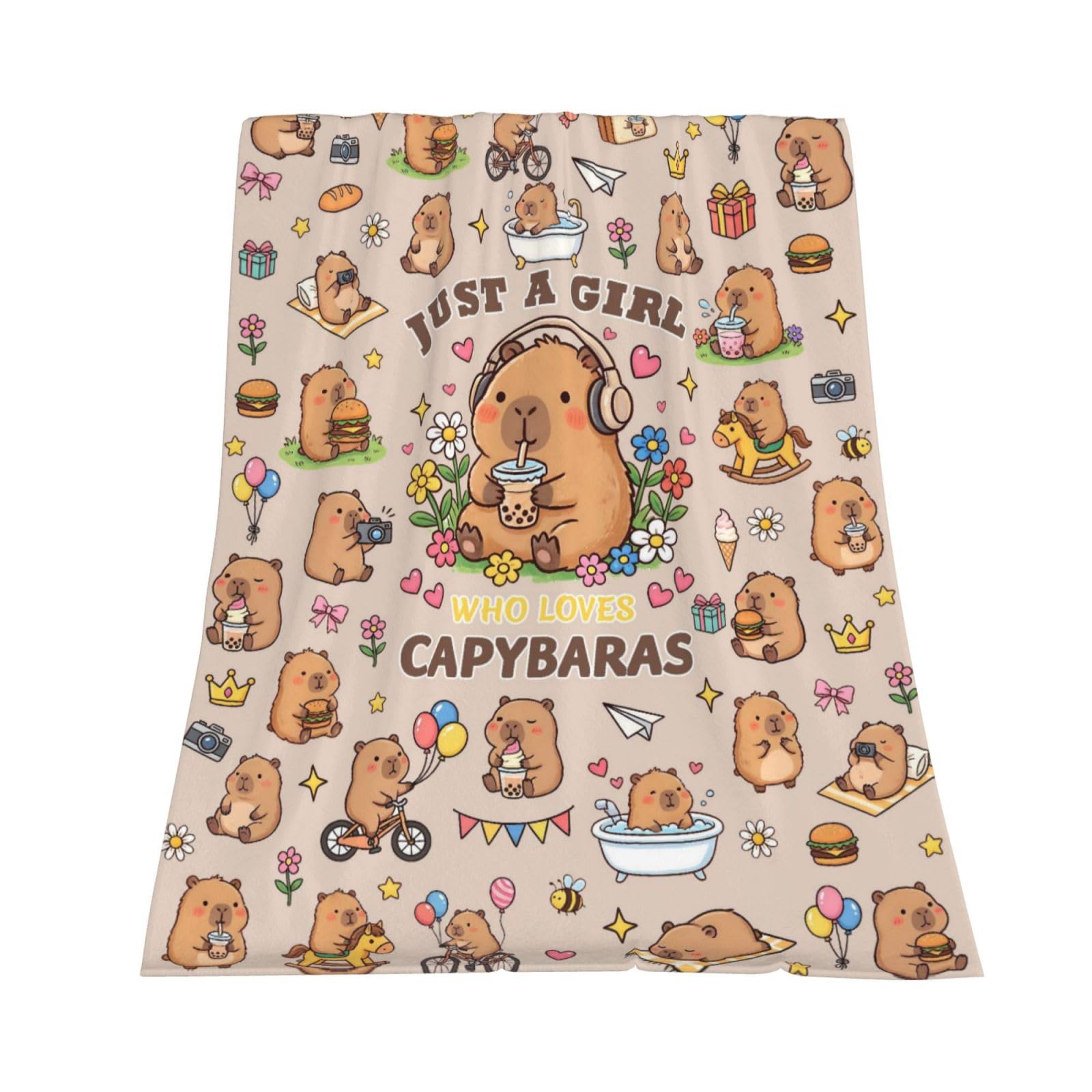 GOOESING Capybaras Blanket Gift for Girls Boys Kids Cute Capybara Animal Pattern Soft Blankets Flannel Bed Throw Cozy Lightweight Plush Gifts for Sofa Couch Bedroom Living Rooms 150x200cm(60x80 Inch)