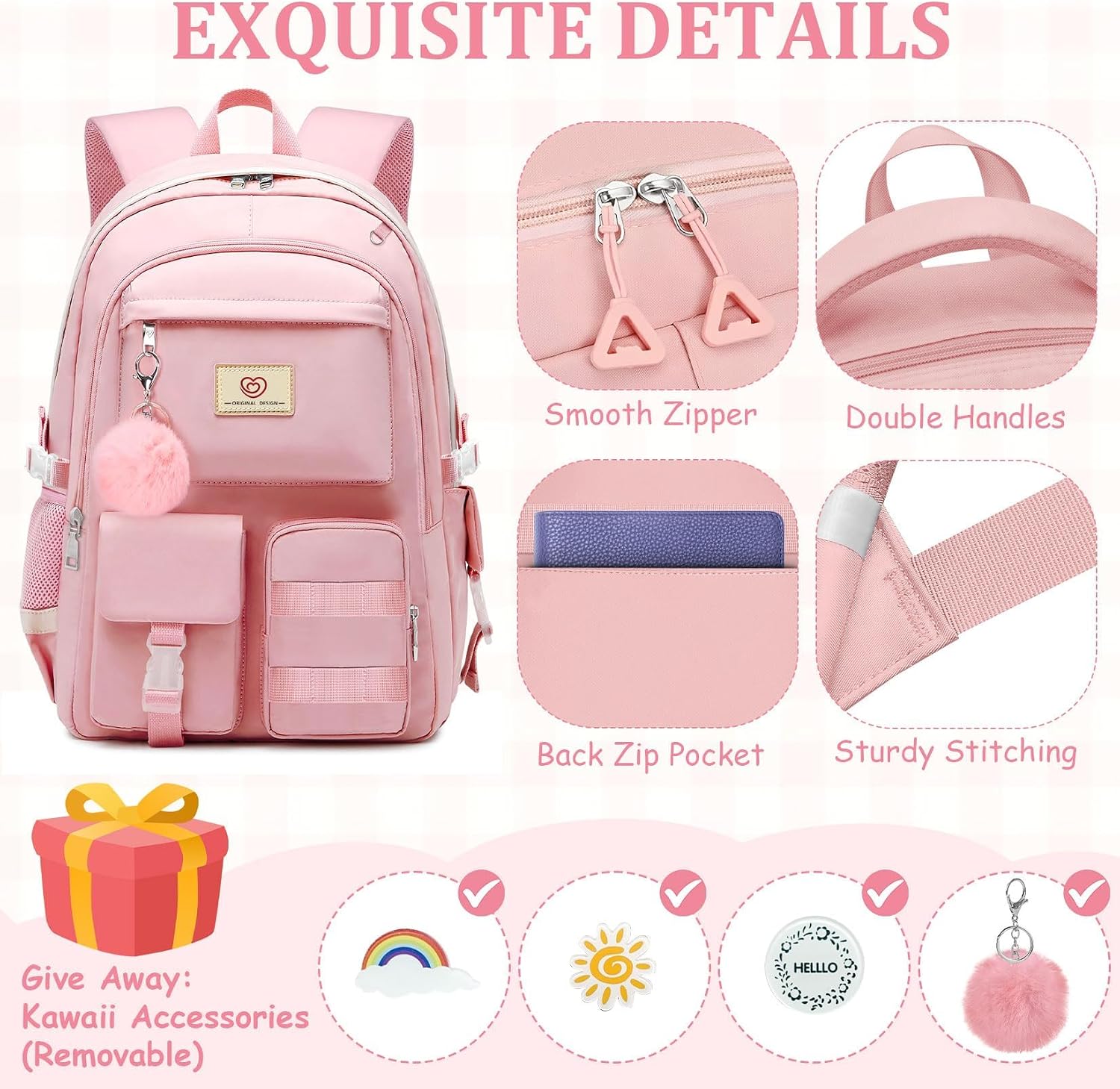 School Backpack For Girls - Cute Girls Backpack For Teens Women College Middle High School - Students Bookbag Travel Daypack,18″ Multifunctional Large Capacity