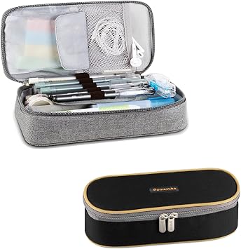 Homecube 2 PCS Big Capacity Pencil Pen Case Office College School Large Storage Oxford Bag Pouch Stationery Holder Box Organizer Grey + Black