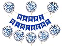Flyloons Dark Blue Happy Birthday Banner with Confetti Balloons Decoration Kit for Boys Girls Kids Men| 8 Pcs Blue Colour Confetti Meatallic Balloons| 13 Pcs Reusable Happy Birthday Paper Banner gallery image