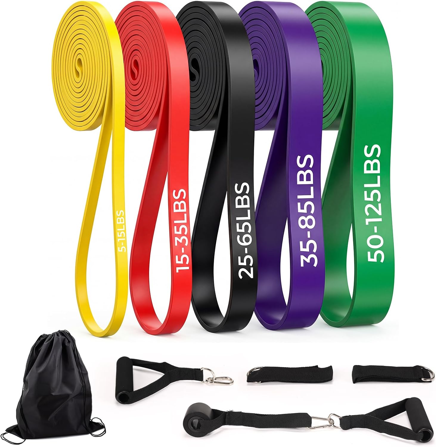 Hoikwo Resistance Bands Set, 5 Levels Exercise Band for Men Women with Door Anchor, Handles, Skin-Friendly Pull Up Bands for Physical Therapy, Bodyweight Strength, Muscle Toning, Yoga&Outdoors
