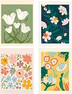 Yeaqee 4 Pcs Diamond Art Kits DIY Painting for Adult Aesthetic Wall Diamond Crafts Aesthetic Room Decor Cute Painting Pictures 5d Craft Wall Decor for Home 10 x 11.8''(Floral)
