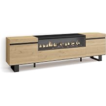 Skraut Home | TV Unit, Stand Cabinet | Entertainment Center | 200x57x35cm | For TVs up to 80" | Electric Fireplace | Industrial design | Modern Style | Oak and Black