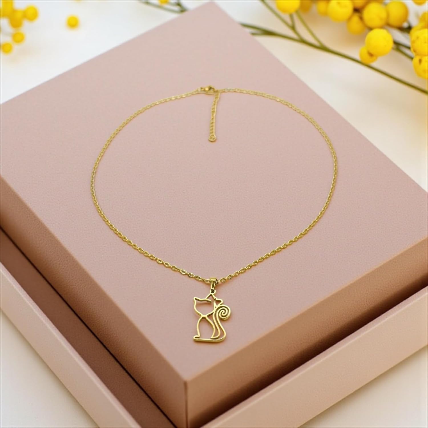 18K PVD Gold Plated Stainless Steel Cat Pendant Necklace, Dainty Chain, 45cm with 5cm Extension - Image 4