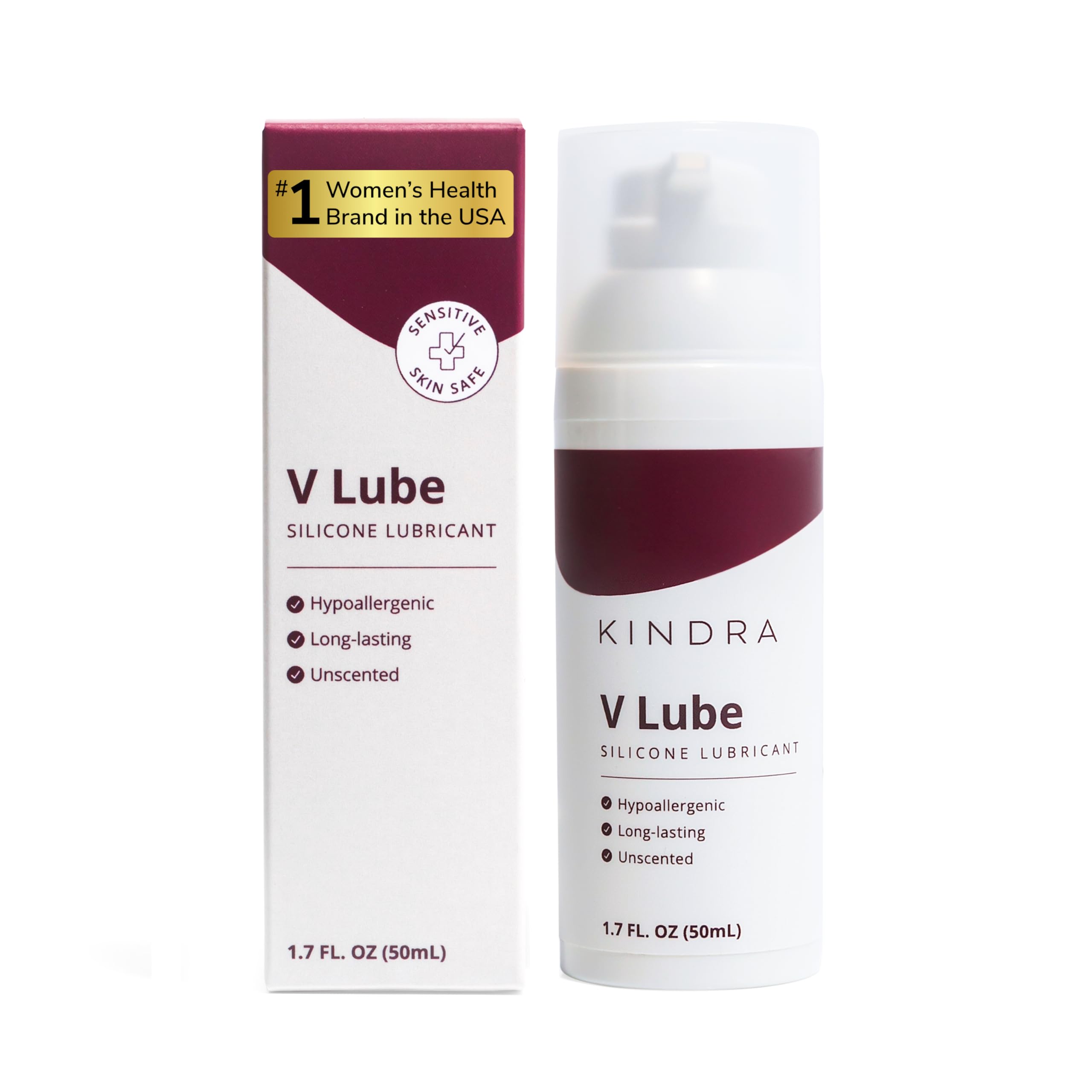 Kindra V Lube Silicone Base Personal Lubricant - Long-Lasting Lubrication, Non-Greasy, pH Friendly, Latex Safe, Flavorless, Glycerin-Free, Water-Friendly, Vaginal & Anal Use - 1.7 fl oz