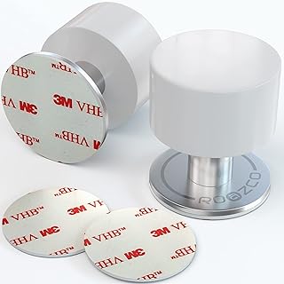 Door Stoppers 2-Pack with Extra Stickers - Two Self-Adhesive White Rubber Door Stops - Heavy Duty Stainless Steel Body with Sound Dampening Bumper Top - Ideal for Home and Office Use