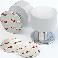 Door Stoppers 2-Pack with Extra Stickers - Two Self-Adhesive White Rubber Door Stops - Heavy Duty Stainless Steel Body with Sound Dampening Bumper Top - Ideal for Home and Office Use