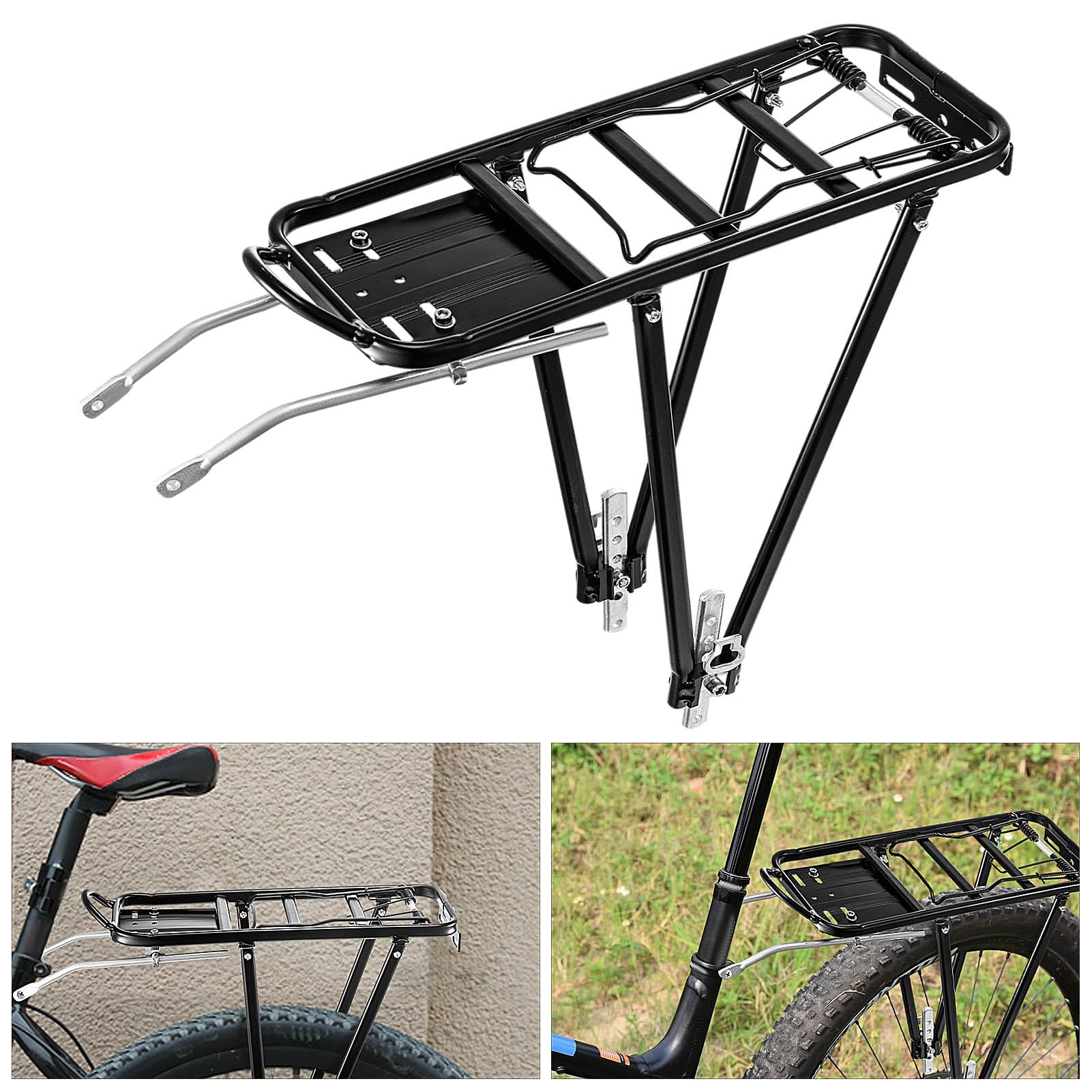Trintion Fahrrad Gepäckträger hinten, Alu Fahrradständer, Gepäckträger Mountainbike verstellbar für 26/28 Zoll Fahrräder, mit Federklappe Spanngurt 