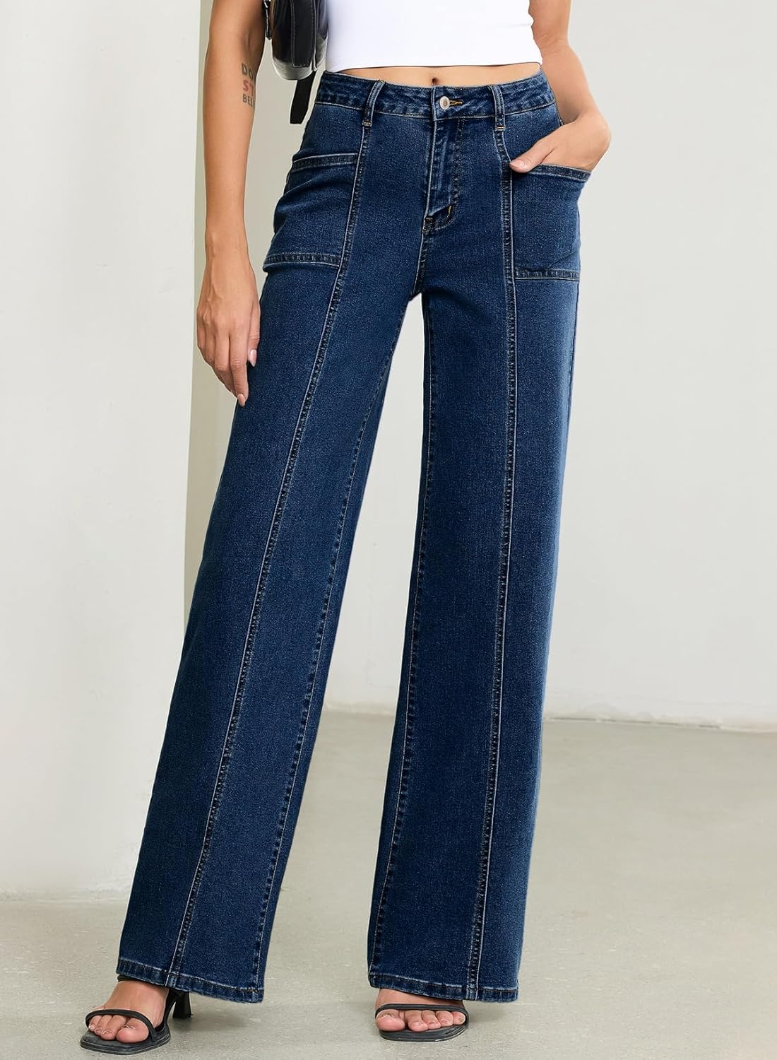 Sidefeel Womens Wide Leg Jeans High Waisted Stretchy Straight Leg Baggy Denim Pants - Image 4