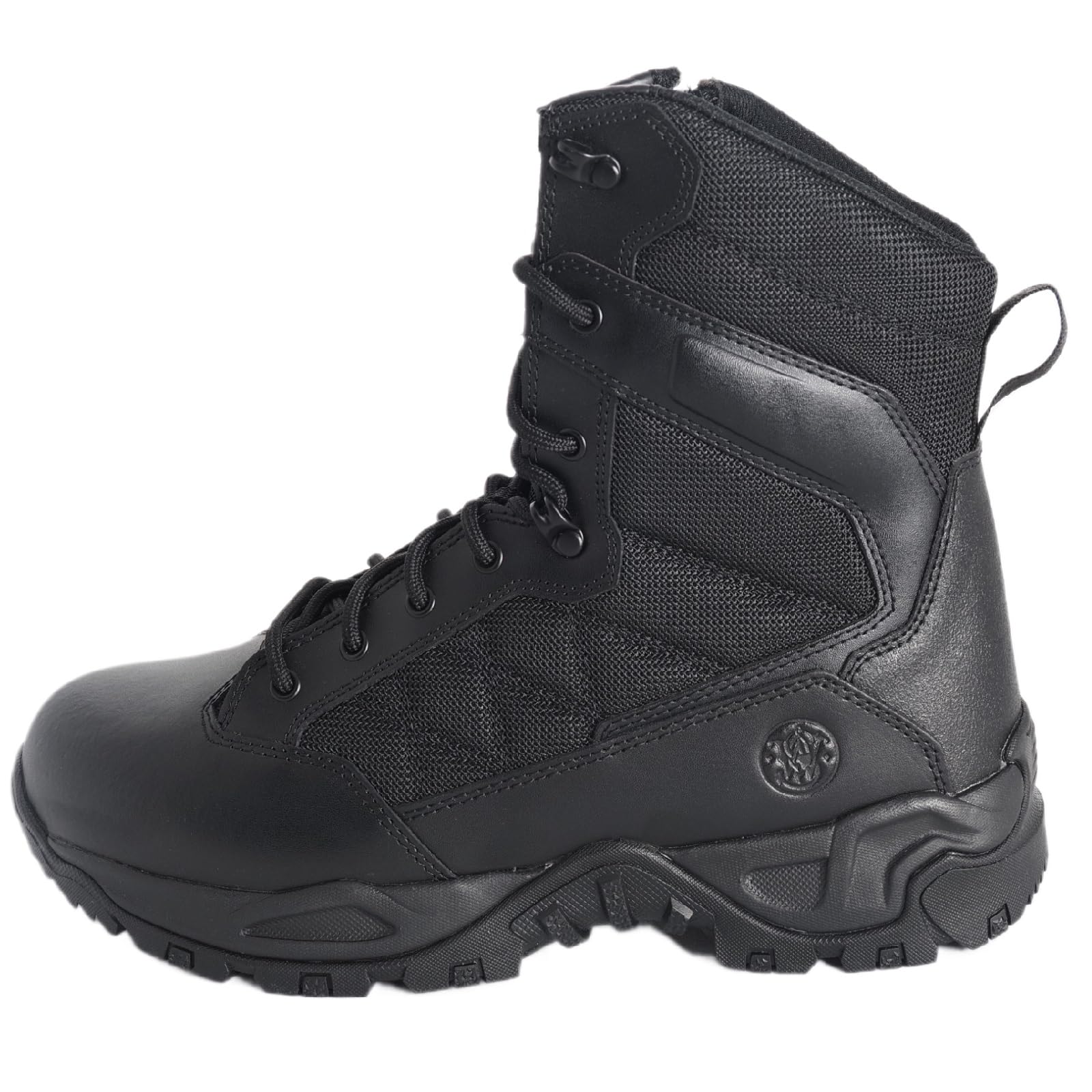 Smith & Wesson Stivali da uomo in pelle da scout, con punta lucidabile, con cerniera laterale, da lavoro, combattimento, soldato (15-20 cm)