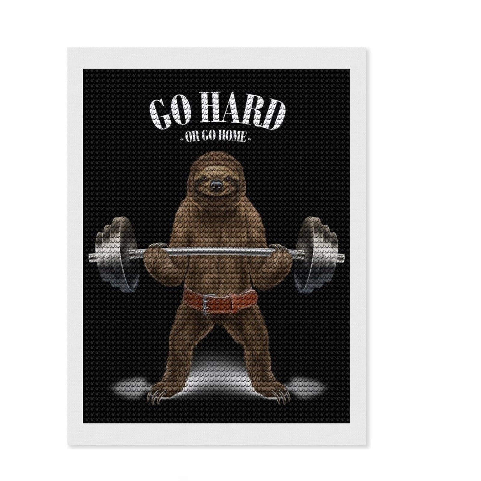 Junmoney Giant Sloth Weightlifting Full Drill Diamond Painting Kit 12"x16", Stress Relief Craft, Round Gems, Full Kit Included, Thoughtful Present