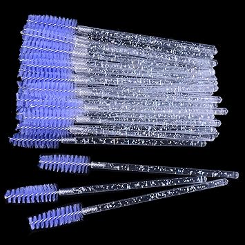 300PCS Disposable Mascara Wands Spoolie Brush Crystal Eyebrow Brushes Eyelash Extension Applicator Makeup Kits.myaokue-up White-Light Purple