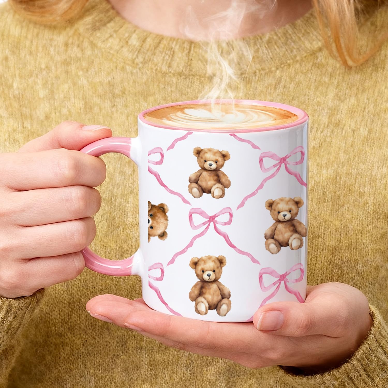 Funny Novelty Coffee Mug Gifts for Birthday Christmas Thanksgiving, Cute Pink Bow Bear Coffee Mug for Friends Sisters Daughter Bear Lovers Wife, Fun Drinkware for All Beverages-11oz - Image 2