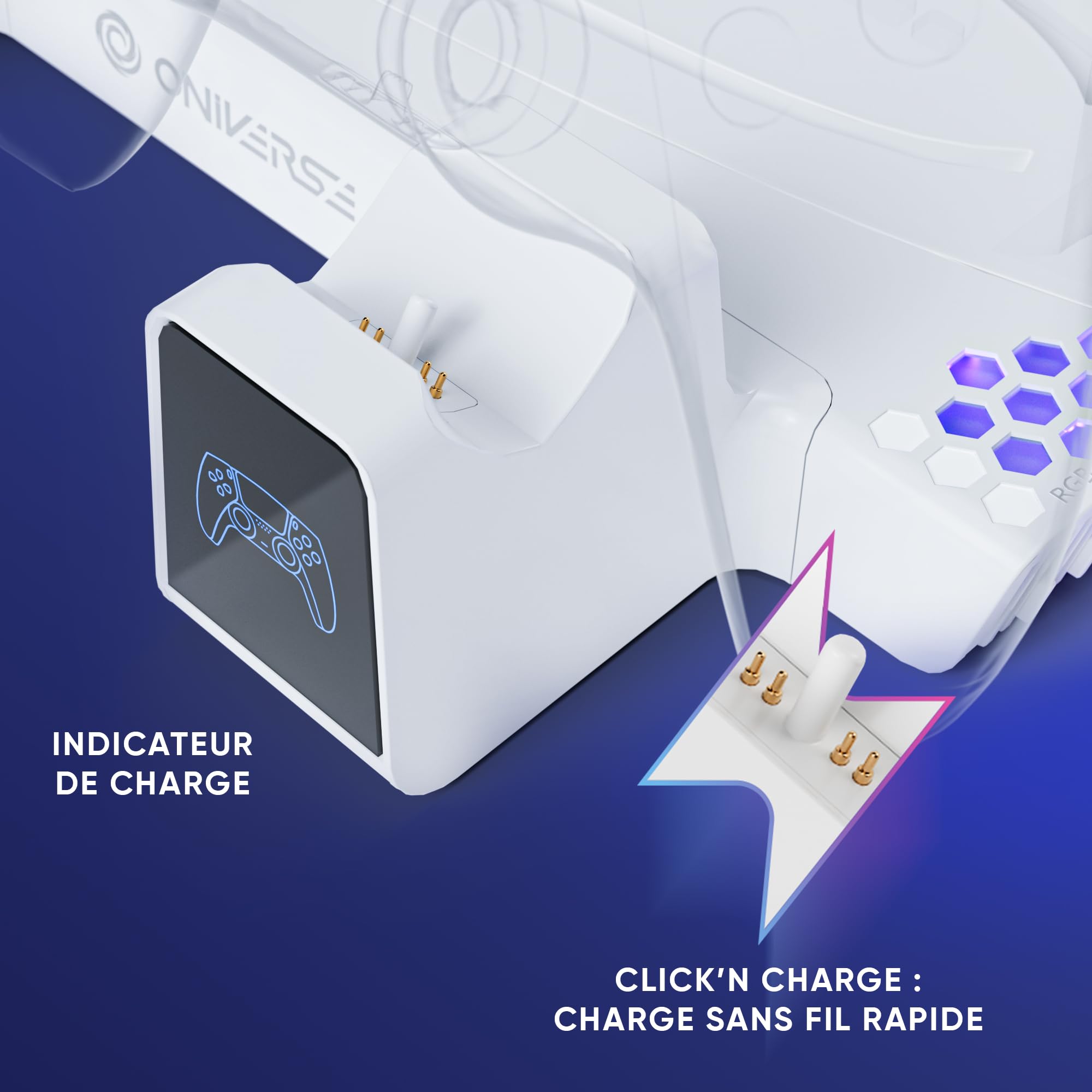 Support PS5/PS5 Slim - Station de refroidissement ventilateur à 3 vitesses, Double chargeur manette PS5 compatible DualSense, Support recharge casque et rangement accessoire 14 Jeux - Nexus 5