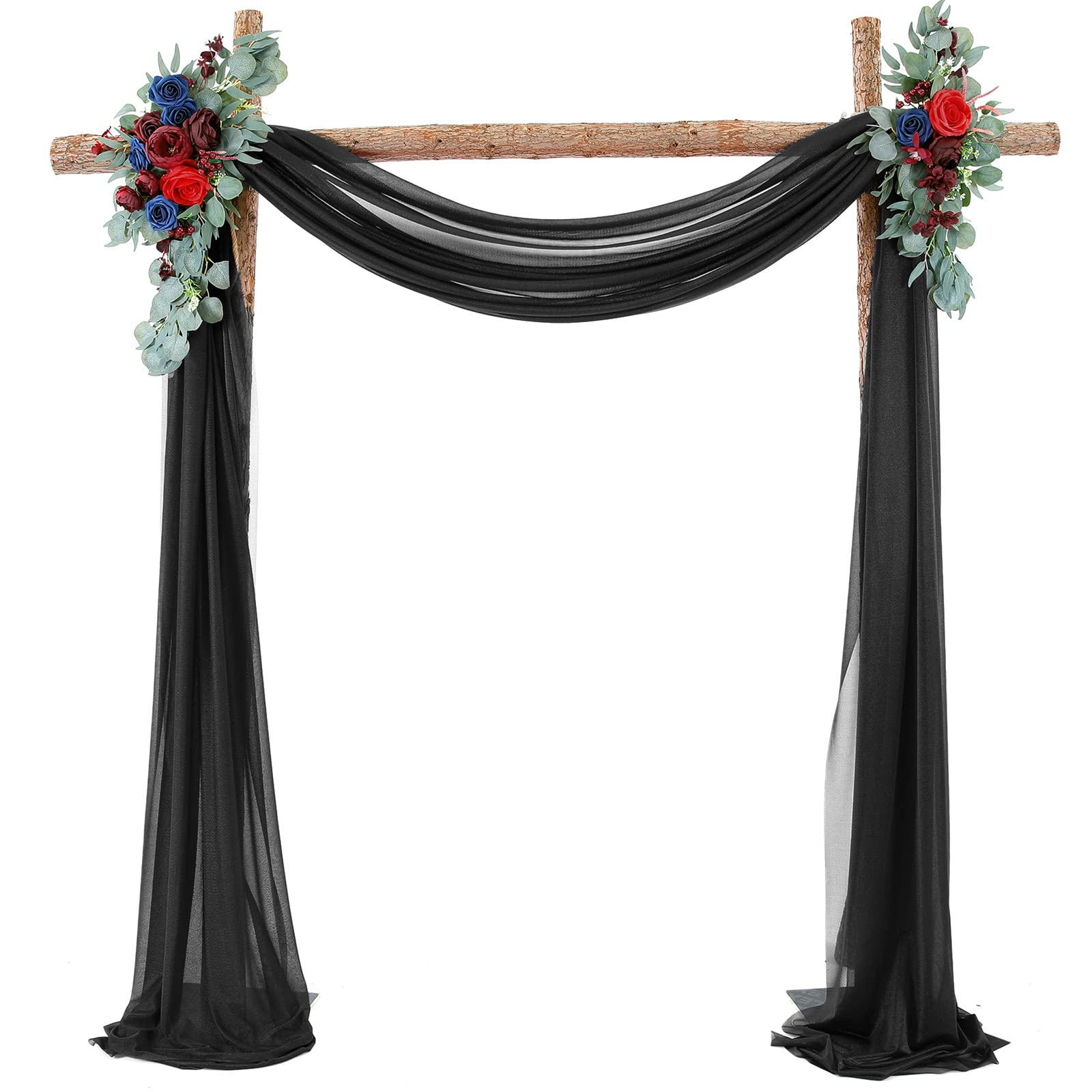 Pcscevcr Black Wedding Arch Drapes, 18Ft Chiffon Wedding Banquet Draping Fabric Backdrop Curtain Drapery For Wedding Archway Ceremony Party Decor (Black)