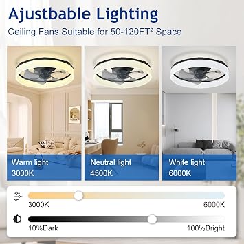 DLLT Ceiling Fans with Lights and Remote: 16 Inch Modern Low Profile Ceiling Fan with APP Control for Kids Room - Black Dimmable LED Bladeless Fandelier with 6 Wind Speeds Quiet DC Motor for Bedroom