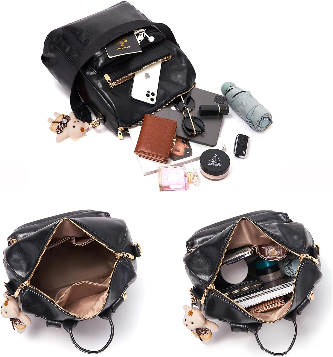 Soperwillton Women Backpack Purse Multipurpose Design Handbags Shoulder Bag PU Leather Travel bag Backpack Set 2pcs - Image 6